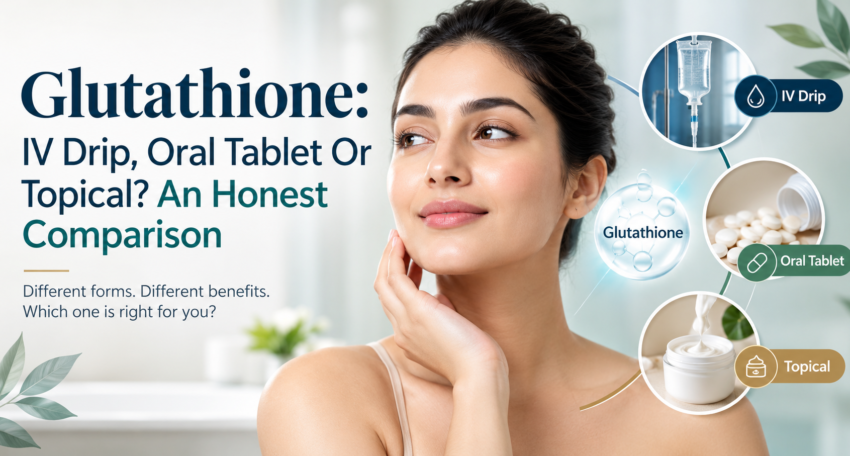 Three route comparison of glutathione delivered intravenously, orally and topically