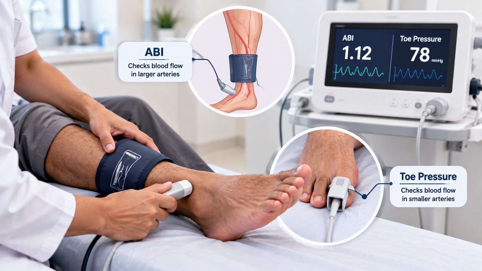 ABI test for diabetic foot screening and circulation assessment