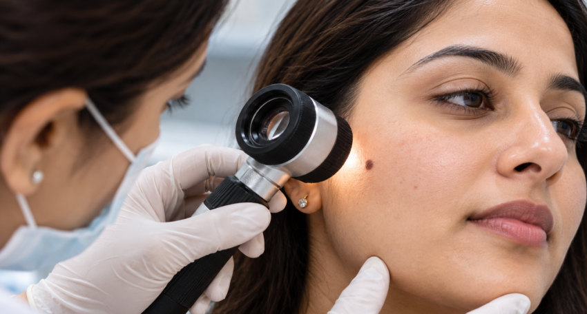 mole removal in vesu with dermatoscope examination before laser treatment