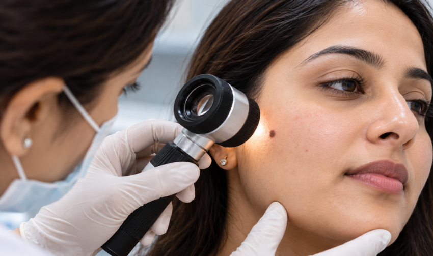 mole removal in vesu with dermatoscope examination before laser treatment