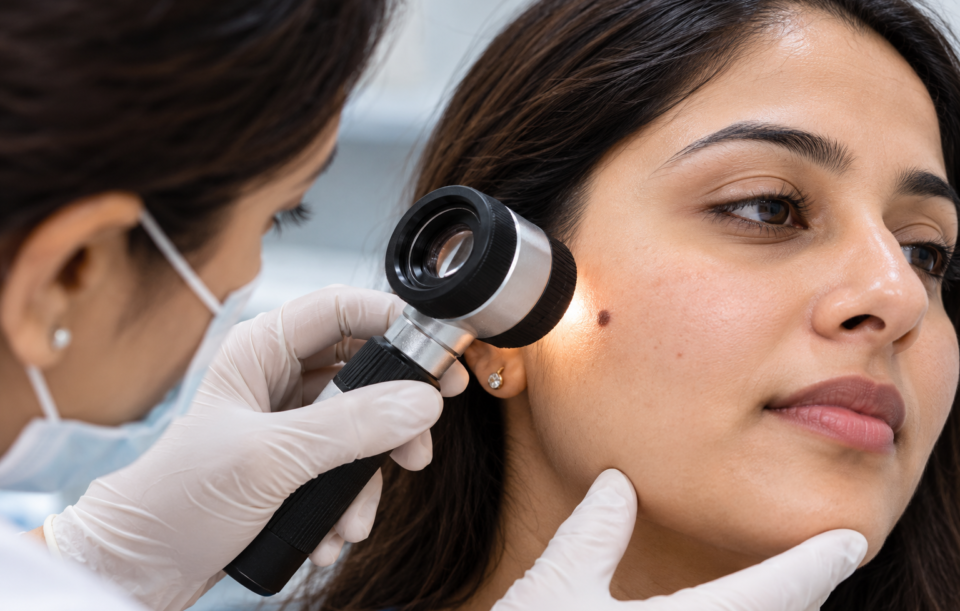 mole removal in vesu with dermatoscope examination before laser treatment